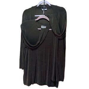 Unique by V. Virella U.S.A. Dark Green Cowl-Neck Long Sleeve Shirt & Cardigan